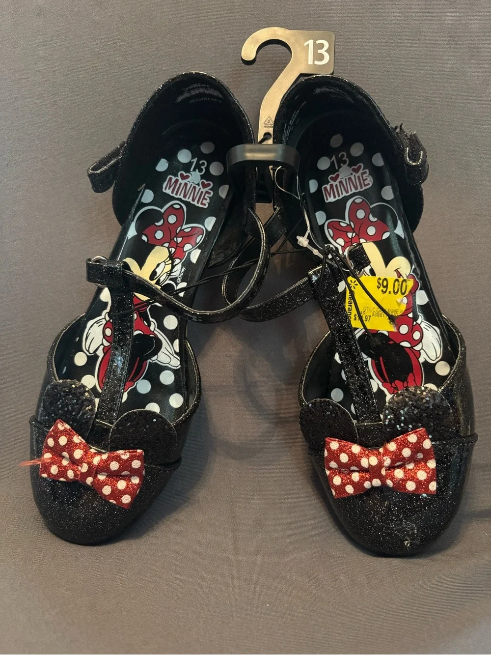 Disney Black Glitter Minnie Mary Jane Shoes with Red Polka Dot Bows